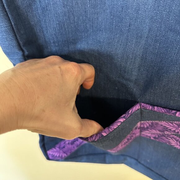 Handmade Denim Tote Bag Butterfly Embroidery Shoulder Purse Artisan Pockets - Picture 3 of 7